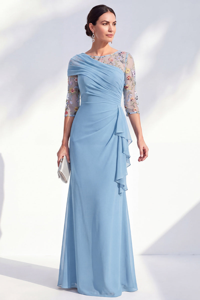 Laden Sie das Bild in den Galerie-Viewer, Grüner Meerjungfrauen-Bateau-Ausschnitt Chiffon-Blümer Lange Mutter-der-Braut-Kleid