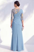 Laden Sie das Bild in den Galerie-Viewer, Grüner Meerjungfrauen-Bateau-Ausschnitt Chiffon-Blümer Lange Mutter-der-Braut-Kleid