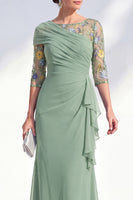 Laden Sie das Bild in den Galerie-Viewer, Grüner Meerjungfrauen-Bateau-Ausschnitt Chiffon-Blümer Lange Mutter-der-Braut-Kleid