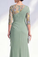 Laden Sie das Bild in den Galerie-Viewer, Grüner Meerjungfrauen-Bateau-Ausschnitt Chiffon-Blümer Lange Mutter-der-Braut-Kleid