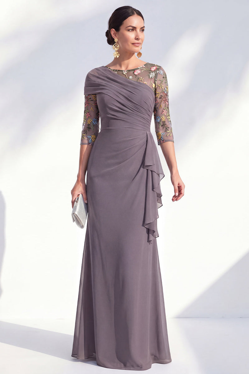 Laden Sie das Bild in den Galerie-Viewer, Grüner Meerjungfrauen-Bateau-Ausschnitt Chiffon-Blümer Lange Mutter-der-Braut-Kleid