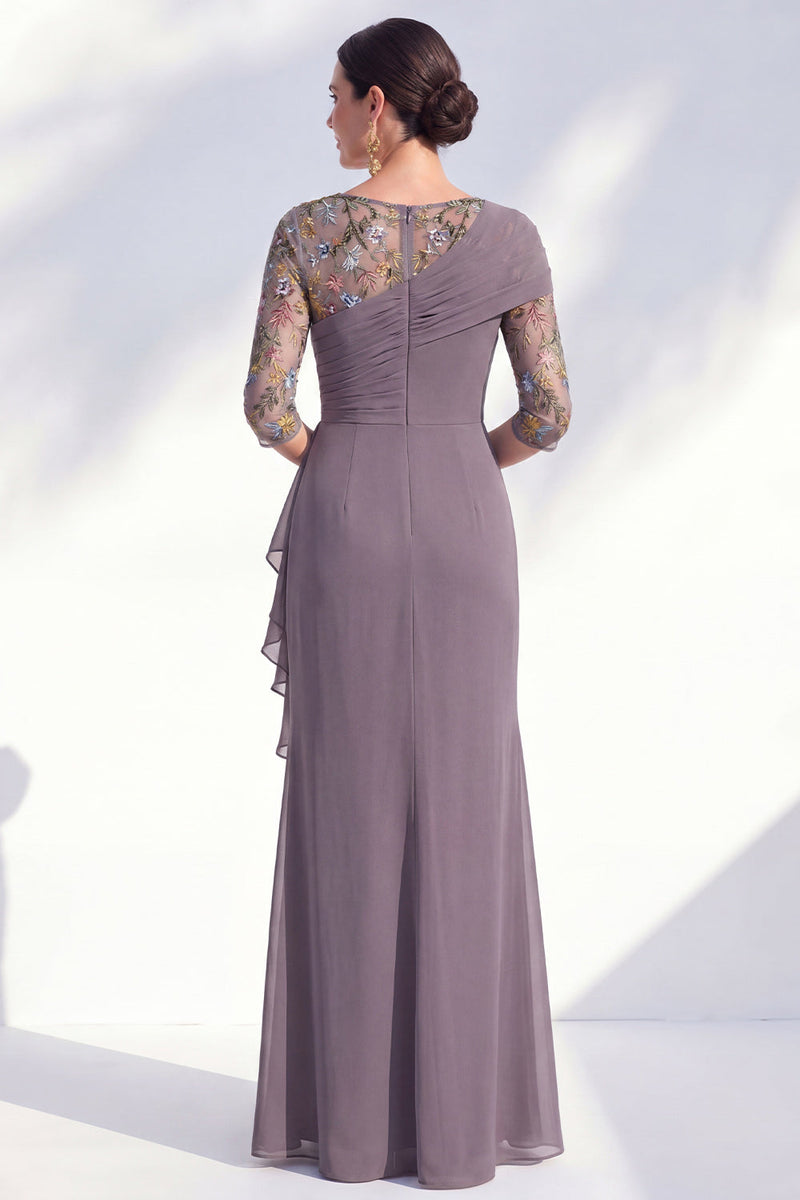 Laden Sie das Bild in den Galerie-Viewer, Grüner Meerjungfrauen-Bateau-Ausschnitt Chiffon-Blümer Lange Mutter-der-Braut-Kleid