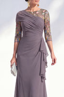 Laden Sie das Bild in den Galerie-Viewer, Grüner Meerjungfrauen-Bateau-Ausschnitt Chiffon-Blümer Lange Mutter-der-Braut-Kleid