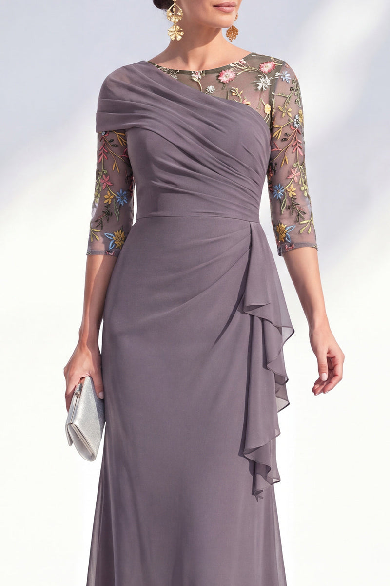 Laden Sie das Bild in den Galerie-Viewer, Grüner Meerjungfrauen-Bateau-Ausschnitt Chiffon-Blümer Lange Mutter-der-Braut-Kleid