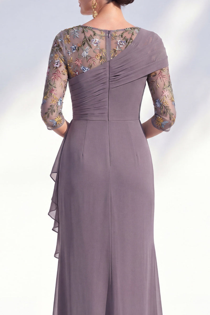 Laden Sie das Bild in den Galerie-Viewer, Grüner Meerjungfrauen-Bateau-Ausschnitt Chiffon-Blümer Lange Mutter-der-Braut-Kleid
