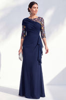 Laden Sie das Bild in den Galerie-Viewer, Grüner Meerjungfrauen-Bateau-Ausschnitt Chiffon-Blümer Lange Mutter-der-Braut-Kleid