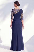Laden Sie das Bild in den Galerie-Viewer, Grüner Meerjungfrauen-Bateau-Ausschnitt Chiffon-Blümer Lange Mutter-der-Braut-Kleid