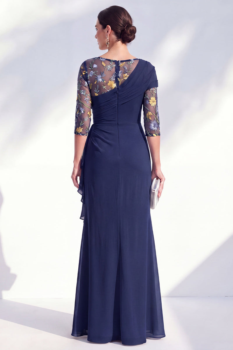 Laden Sie das Bild in den Galerie-Viewer, Grüner Meerjungfrauen-Bateau-Ausschnitt Chiffon-Blümer Lange Mutter-der-Braut-Kleid