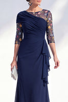 Laden Sie das Bild in den Galerie-Viewer, Grüner Meerjungfrauen-Bateau-Ausschnitt Chiffon-Blümer Lange Mutter-der-Braut-Kleid