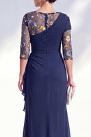 Laden Sie das Bild in den Galerie-Viewer, Grüner Meerjungfrauen-Bateau-Ausschnitt Chiffon-Blümer Lange Mutter-der-Braut-Kleid