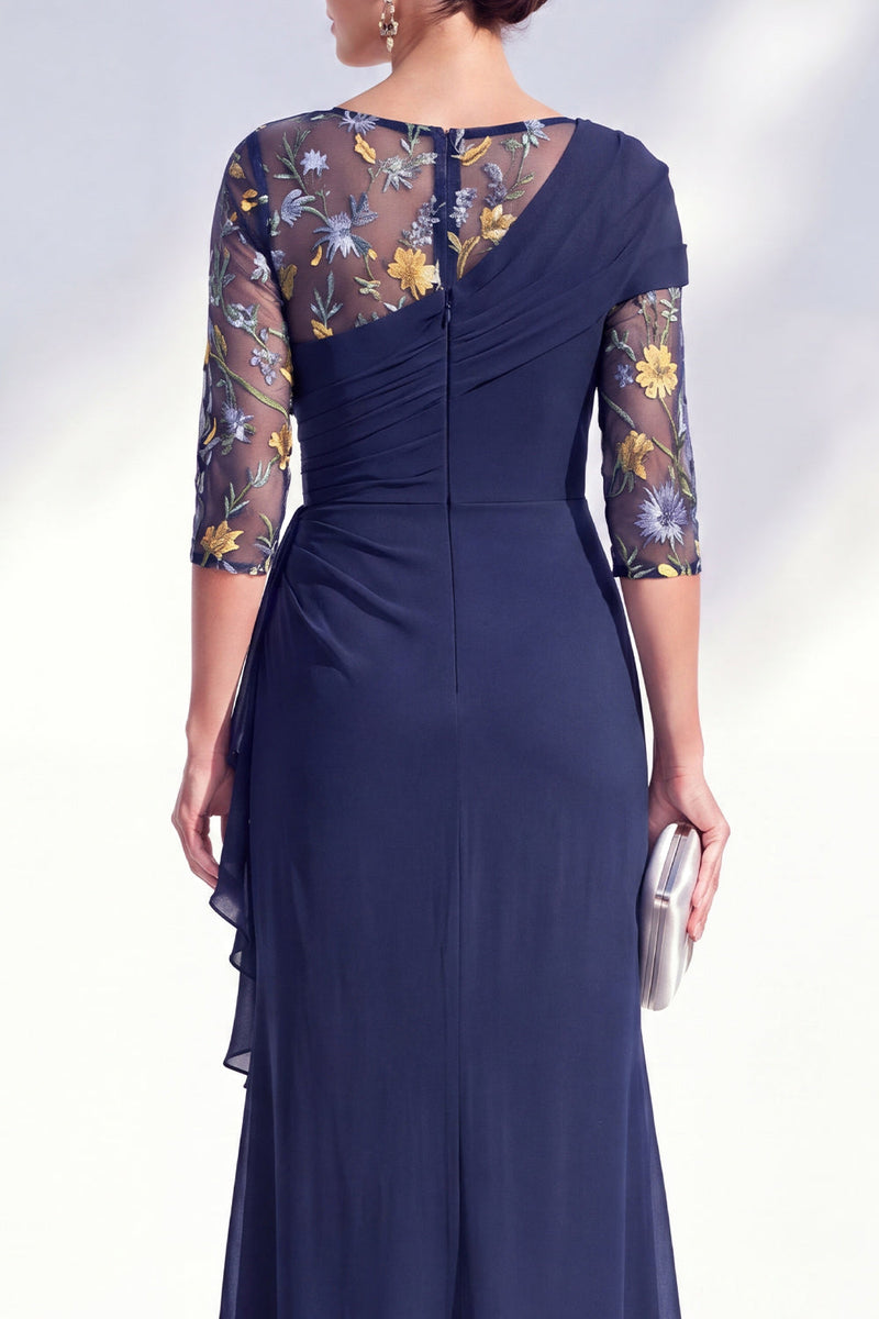 Laden Sie das Bild in den Galerie-Viewer, Grüner Meerjungfrauen-Bateau-Ausschnitt Chiffon-Blümer Lange Mutter-der-Braut-Kleid