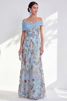 Laden Sie das Bild in den Galerie-Viewer, Grünes A-Linien-Off-the-shoulder Blumen-Langkleid Mutter der Braut