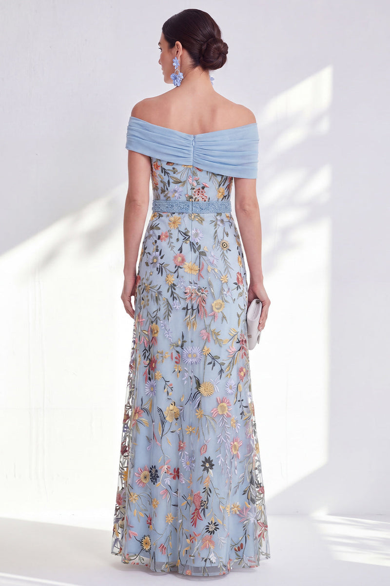 Laden Sie das Bild in den Galerie-Viewer, Grünes A-Linien-Off-the-shoulder Blumen-Langkleid Mutter der Braut