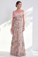 Laden Sie das Bild in den Galerie-Viewer, Grünes A-Linien-Off-the-shoulder Blumen-Langkleid Mutter der Braut