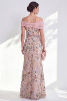 Laden Sie das Bild in den Galerie-Viewer, Grünes A-Linien-Off-the-shoulder Blumen-Langkleid Mutter der Braut