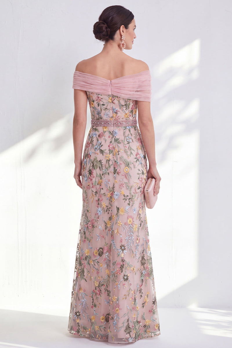 Laden Sie das Bild in den Galerie-Viewer, Grünes A-Linien-Off-the-shoulder Blumen-Langkleid Mutter der Braut