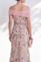 Laden Sie das Bild in den Galerie-Viewer, Grünes A-Linien-Off-the-shoulder Blumen-Langkleid Mutter der Braut