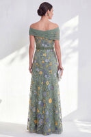 Laden Sie das Bild in den Galerie-Viewer, Grünes A-Linien-Off-the-shoulder Blumen-Langkleid Mutter der Braut