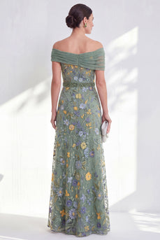 Grünes A-Linien-Off-the-shoulder Blumen-Langkleid Mutter der Braut