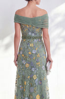Laden Sie das Bild in den Galerie-Viewer, Grünes A-Linien-Off-the-shoulder Blumen-Langkleid Mutter der Braut