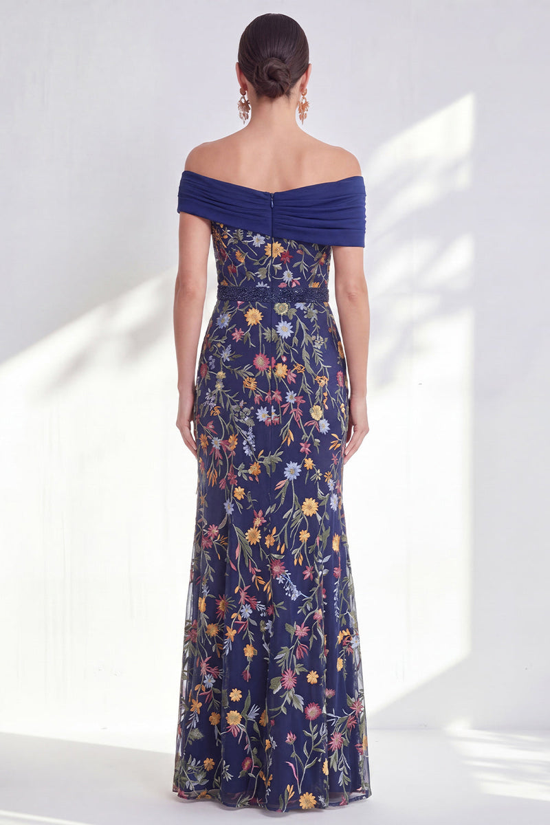 Laden Sie das Bild in den Galerie-Viewer, Grünes A-Linien-Off-the-shoulder Blumen-Langkleid Mutter der Braut