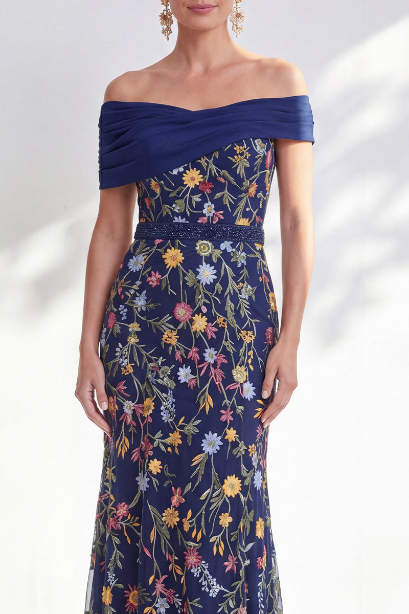 Laden Sie das Bild in den Galerie-Viewer, Grünes A-Linien-Off-the-shoulder Blumen-Langkleid Mutter der Braut