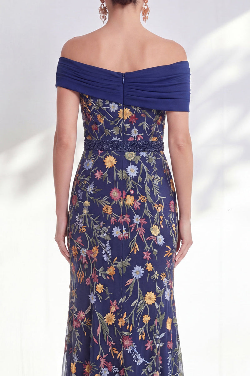 Laden Sie das Bild in den Galerie-Viewer, Grünes A-Linien-Off-the-shoulder Blumen-Langkleid Mutter der Braut
