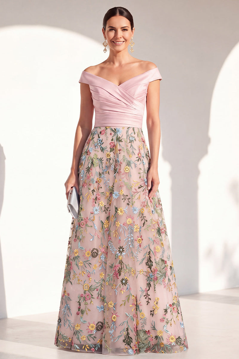 Laden Sie das Bild in den Galerie-Viewer, A-Linien-Rouge von außen geblümtes langes Mutter-der-Braut-Kleid