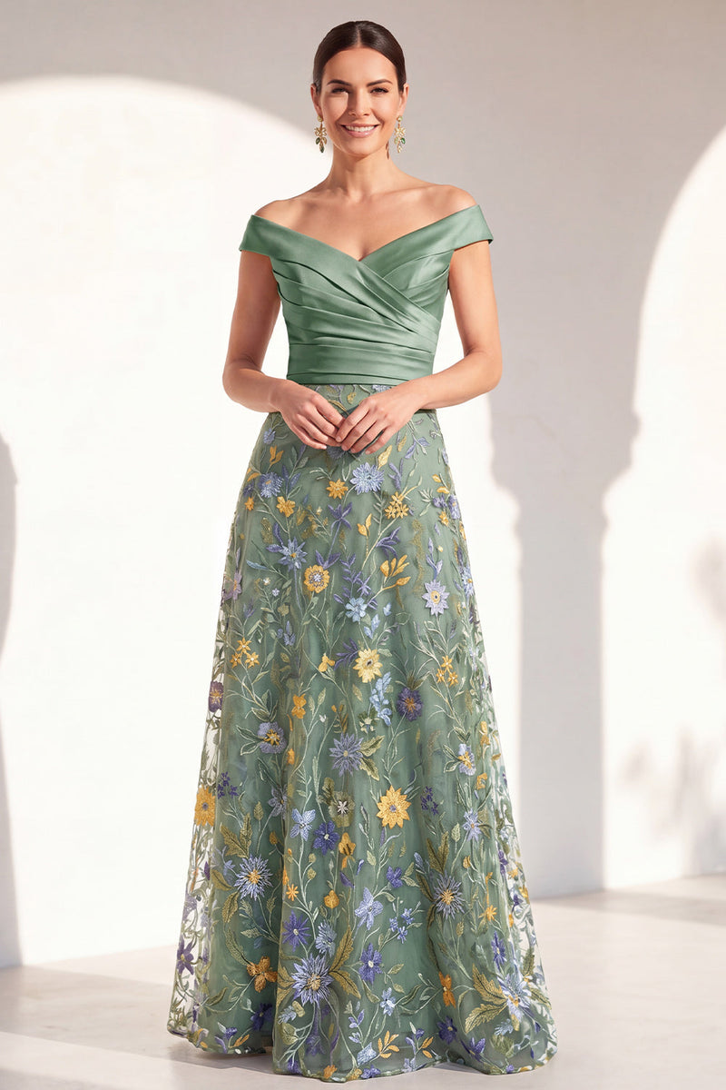 Laden Sie das Bild in den Galerie-Viewer, A-Linien-Rouge von außen geblümtes langes Mutter-der-Braut-Kleid