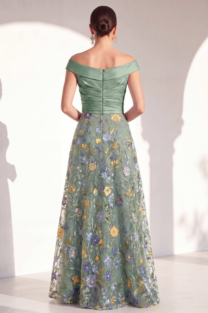 Laden Sie das Bild in den Galerie-Viewer, A-Linien-Rouge von außen geblümtes langes Mutter-der-Braut-Kleid