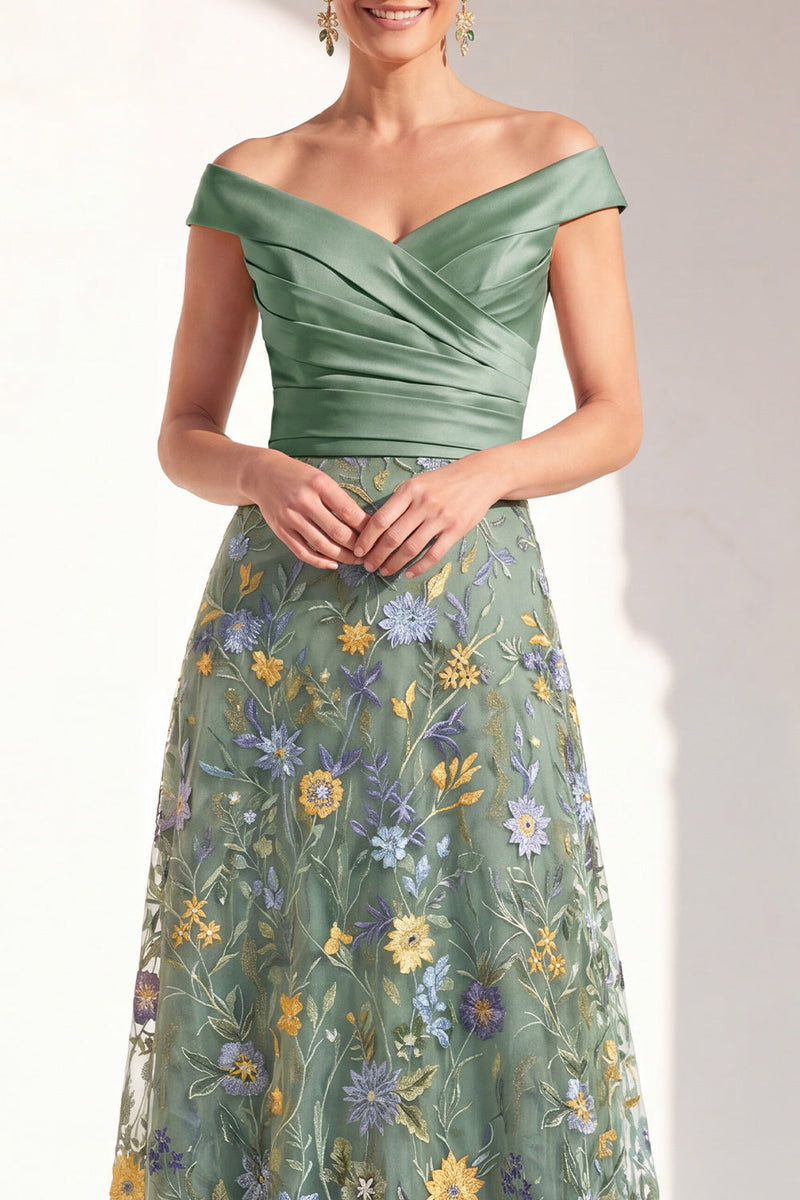 Laden Sie das Bild in den Galerie-Viewer, A-Linien-Rouge von außen geblümtes langes Mutter-der-Braut-Kleid