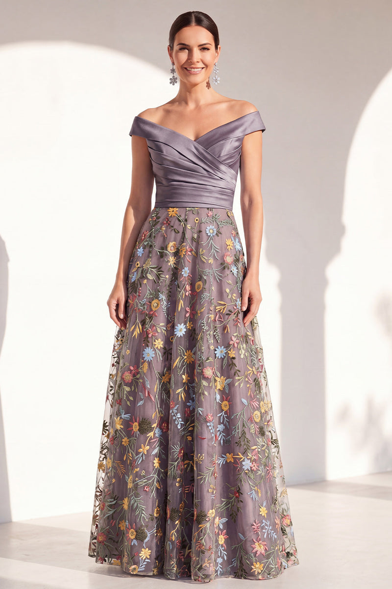 Laden Sie das Bild in den Galerie-Viewer, A-Linien-Rouge von außen geblümtes langes Mutter-der-Braut-Kleid