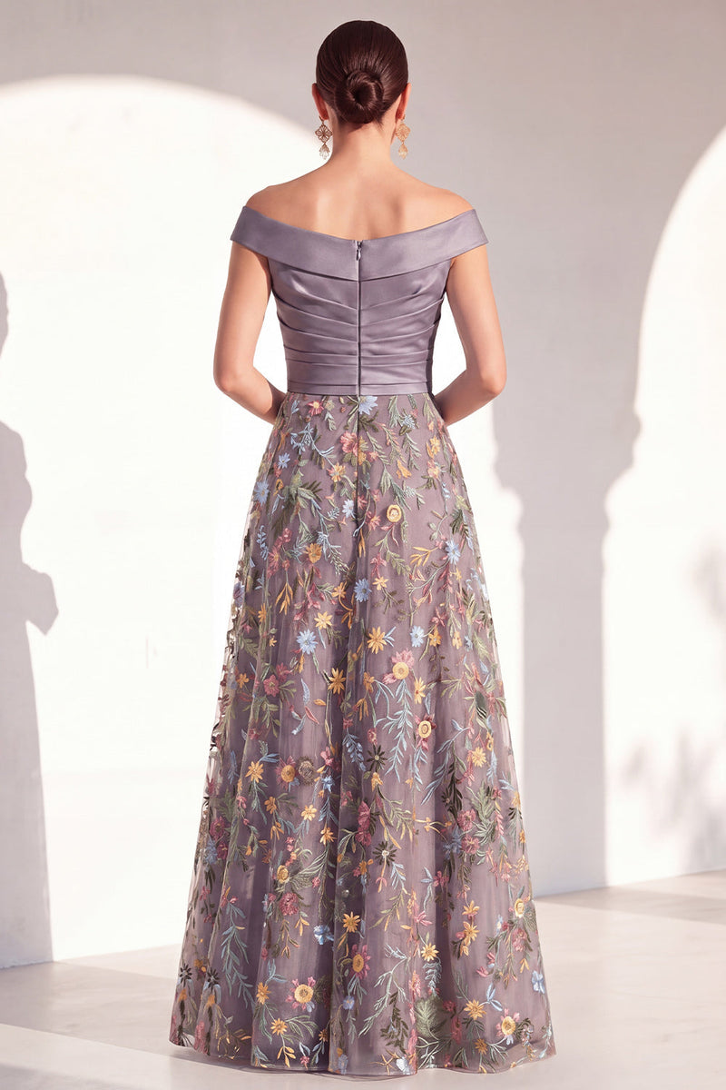 Laden Sie das Bild in den Galerie-Viewer, A-Linien-Rouge von außen geblümtes langes Mutter-der-Braut-Kleid