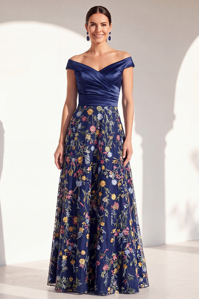 Laden Sie das Bild in den Galerie-Viewer, A-Linien-Rouge von außen geblümtes langes Mutter-der-Braut-Kleid