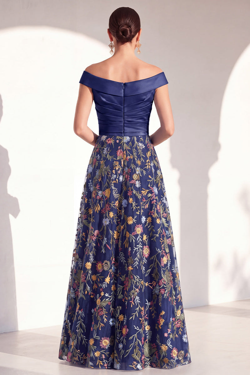 Laden Sie das Bild in den Galerie-Viewer, A-Linien-Rouge von außen geblümtes langes Mutter-der-Braut-Kleid