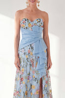 Laden Sie das Bild in den Galerie-Viewer, Blaues A-Linien-Sweetheart Floral Long Mother Of the Bride Kleid mit Schlitz