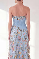 Laden Sie das Bild in den Galerie-Viewer, Blaues A-Linien-Sweetheart Floral Long Mother Of the Bride Kleid mit Schlitz