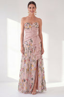 Laden Sie das Bild in den Galerie-Viewer, Blaues A-Linien-Sweetheart Floral Long Mother Of the Bride Kleid mit Schlitz