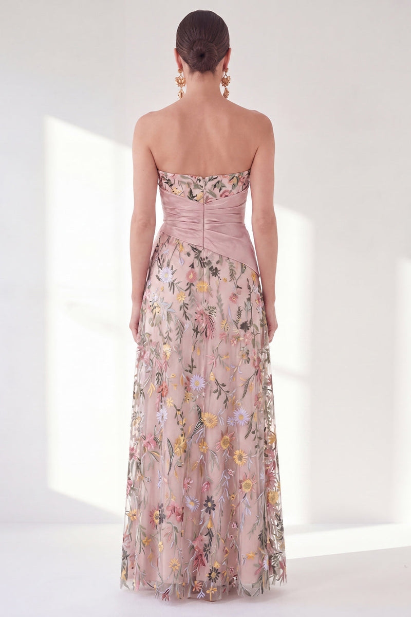 Laden Sie das Bild in den Galerie-Viewer, Blaues A-Linien-Sweetheart Floral Long Mother Of the Bride Kleid mit Schlitz