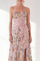 Laden Sie das Bild in den Galerie-Viewer, Blaues A-Linien-Sweetheart Floral Long Mother Of the Bride Kleid mit Schlitz