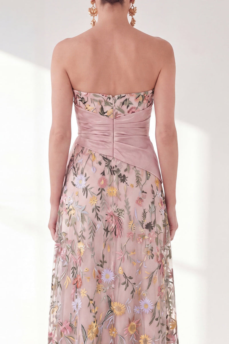 Laden Sie das Bild in den Galerie-Viewer, Blaues A-Linien-Sweetheart Floral Long Mother Of the Bride Kleid mit Schlitz