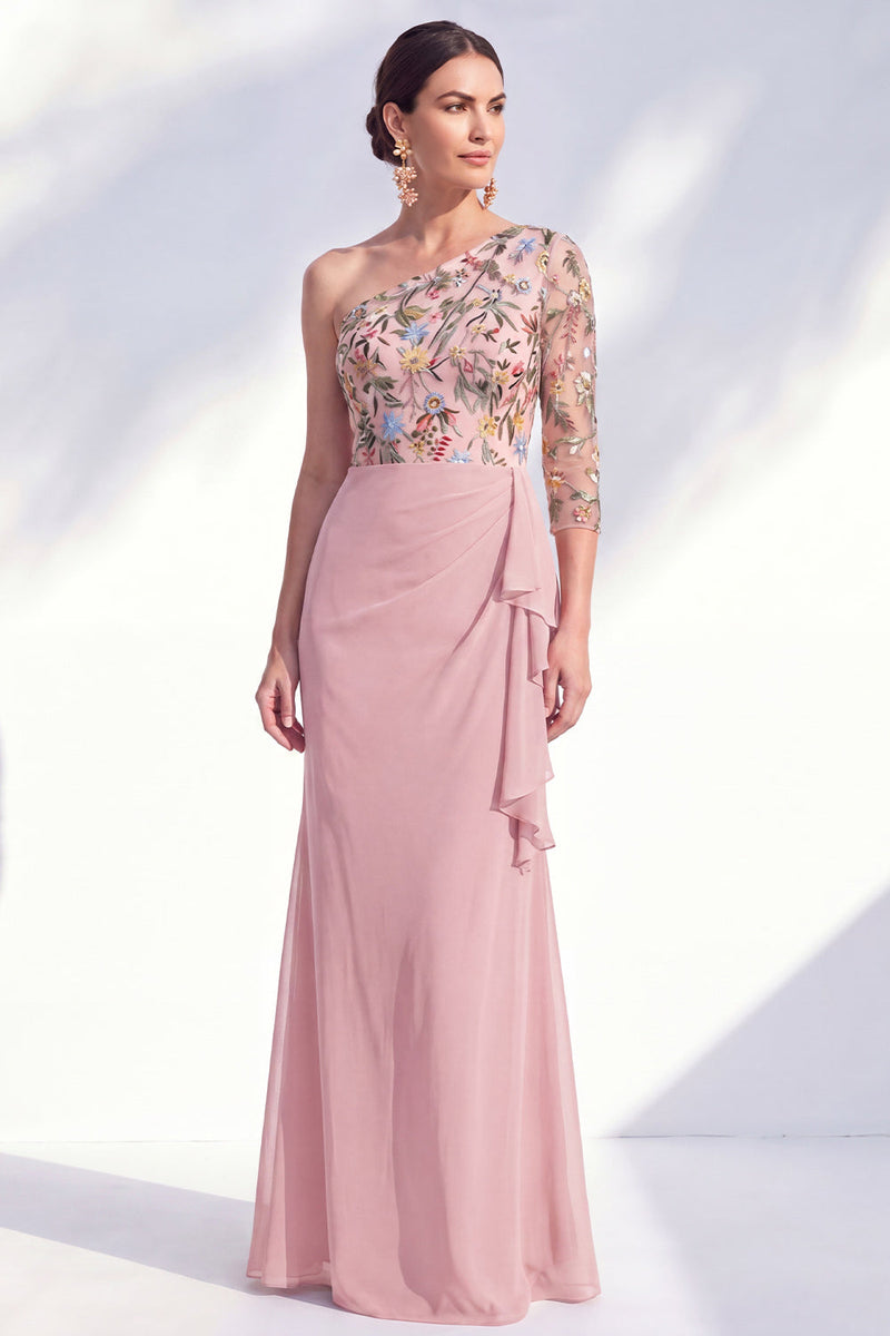 Laden Sie das Bild in den Galerie-Viewer, Meerjungfrauen-Grau-Lila Ein-Schulter-Blumenkleid Lange Mutter der Braut