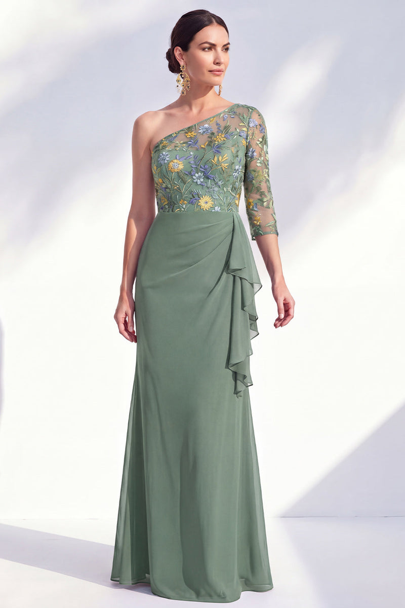 Laden Sie das Bild in den Galerie-Viewer, Meerjungfrauen-Grau-Lila Ein-Schulter-Blumenkleid Lange Mutter der Braut
