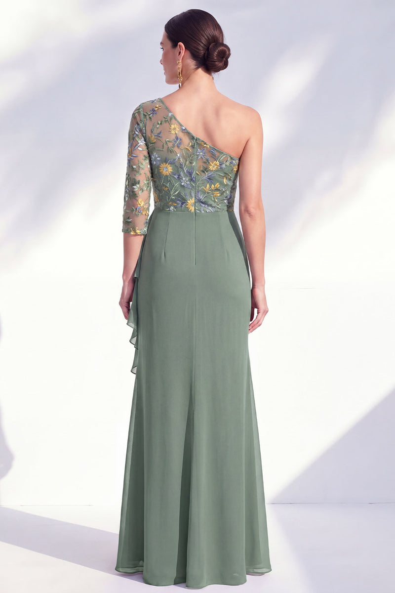 Laden Sie das Bild in den Galerie-Viewer, Meerjungfrauen-Grau-Lila Ein-Schulter-Blumenkleid Lange Mutter der Braut