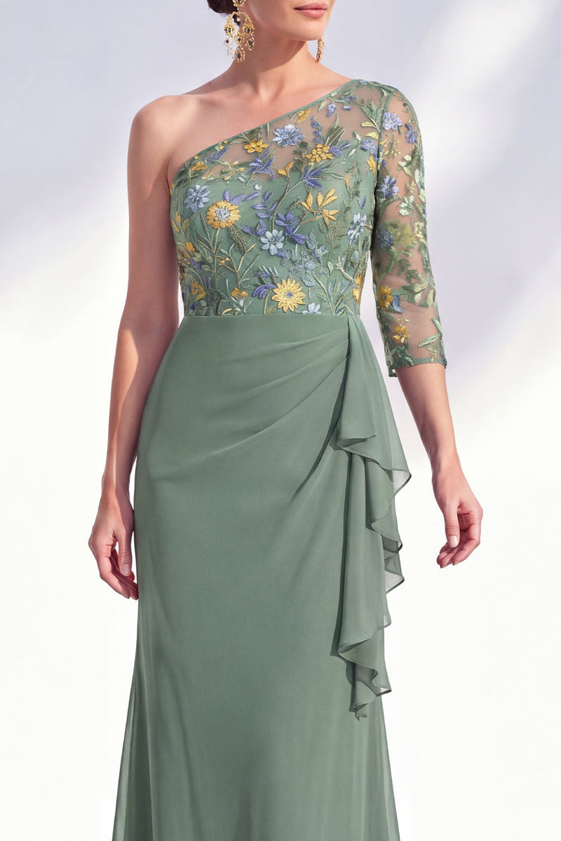 Laden Sie das Bild in den Galerie-Viewer, Meerjungfrauen-Grau-Lila Ein-Schulter-Blumenkleid Lange Mutter der Braut