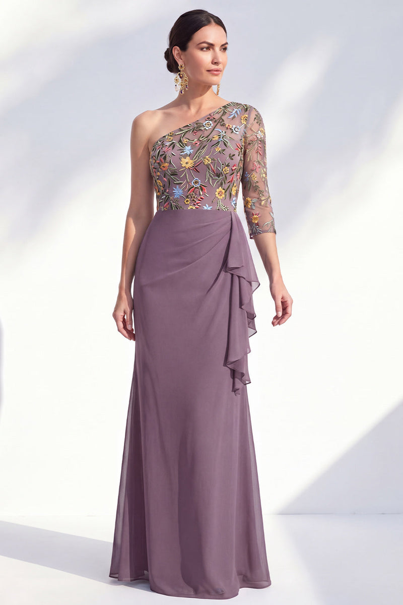 Laden Sie das Bild in den Galerie-Viewer, Meerjungfrauen-Grau-Lila Ein-Schulter-Blumenkleid Lange Mutter der Braut