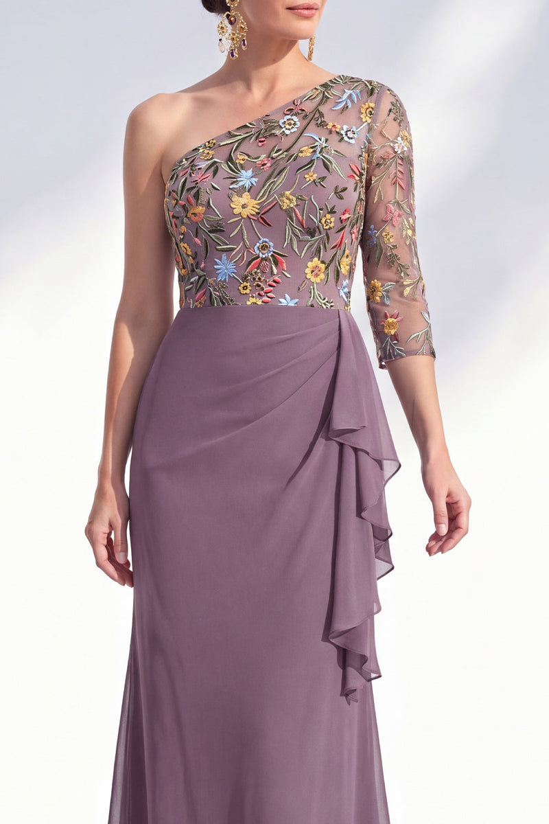 Laden Sie das Bild in den Galerie-Viewer, Meerjungfrauen-Grau-Lila Ein-Schulter-Blumenkleid Lange Mutter der Braut