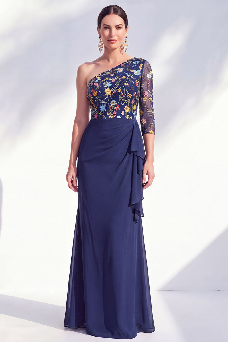 Laden Sie das Bild in den Galerie-Viewer, Meerjungfrauen-Grau-Lila Ein-Schulter-Blumenkleid Lange Mutter der Braut