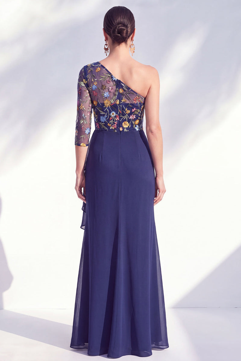 Laden Sie das Bild in den Galerie-Viewer, Meerjungfrauen-Grau-Lila Ein-Schulter-Blumenkleid Lange Mutter der Braut