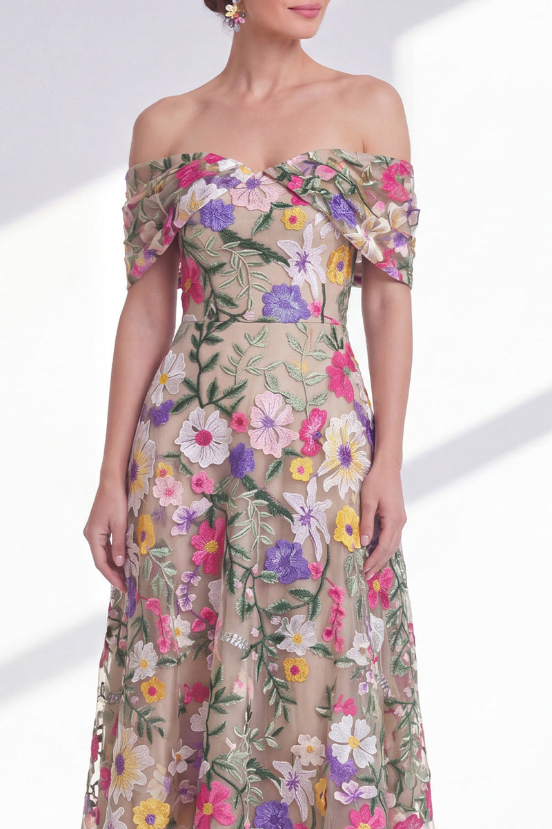 Laden Sie das Bild in den Galerie-Viewer, A-Linie leichtes Khaki schulterabseits geblümtes hoch niedriges Mutter-der-Braut-Kleid